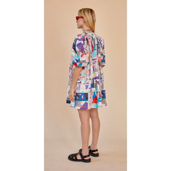 Hunter Bell Jenkins Mini Dress Patchwork Print Cotton Puff Sleeve Tuckernuck - Picture 2 of 12